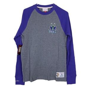 Milwaukee Bucks Mitchell & Ness NBA Small‎ Longsleeve Shirt Gray Purple NWT